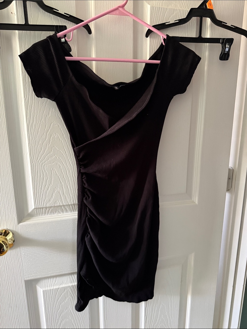 Fashion Nova Black Off-Shoulder Ruched Mini Dress